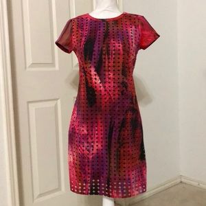 Spense Laser-Cut Printed Shift Dress